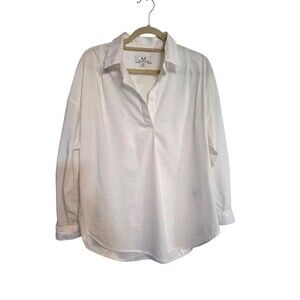 MAGASCHONI Pullover Stretch Blouse Tunic Open V Neck White L Oversized I3.1